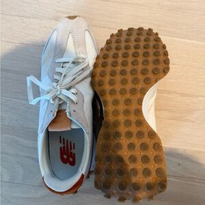 New Balance 327 White and Orange/Rust sneakers